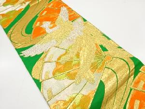 アンティーク　桧扇に鳳凰・流水模様織り出し袋帯（材料）